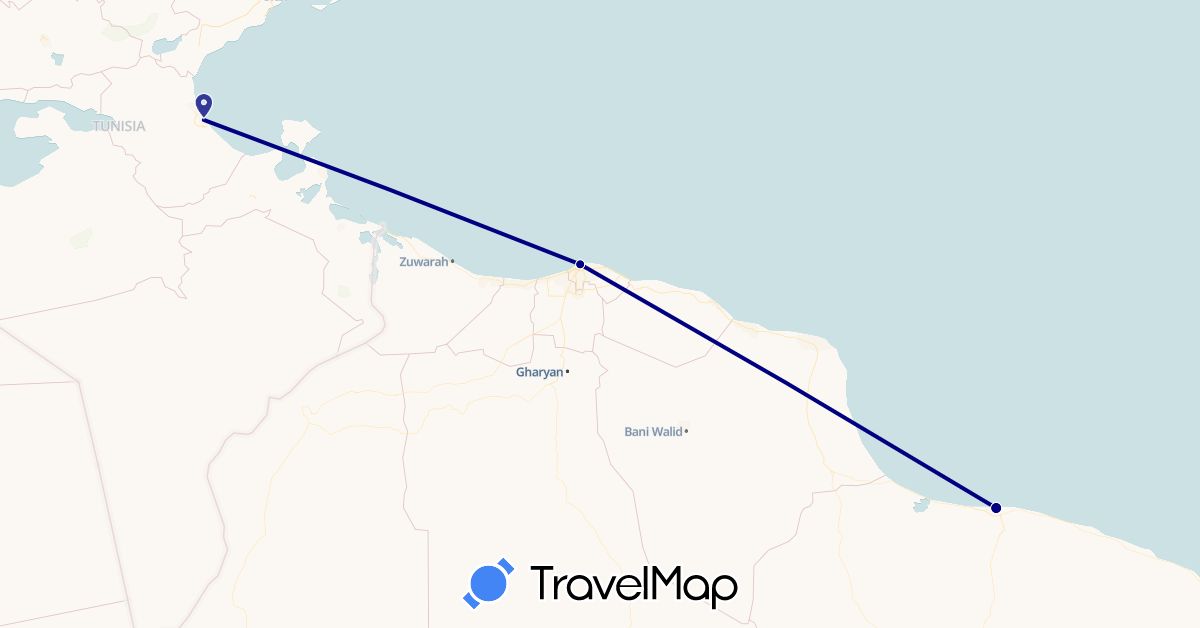 TravelMap itinerary: driving in Libya, Tunisia (Africa)
